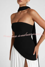 Elegant Off Shopulder Chiffon Pleated Hem Scarf Slit Maxi Dress