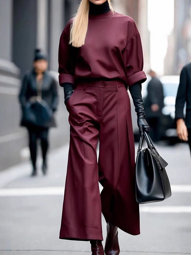 Solid Color Simple Casual Suit Trousers Set