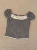 Lace edge contrast stitching Short Sleeves SKnits