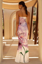 Strapless Painterly Floral Print Bodycon Mermaid Maxi Dress