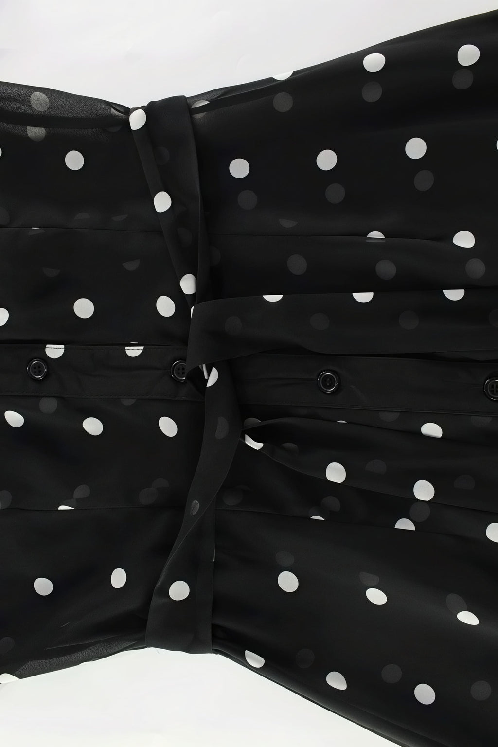V Neck Waist Long Sleeve High Slit Polka Dot Midi Dress