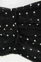 V Neck Waist Long Sleeve High Slit Polka Dot Midi Dress