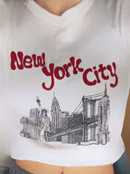 Vintage Print Cropped Short Sleeve Tee