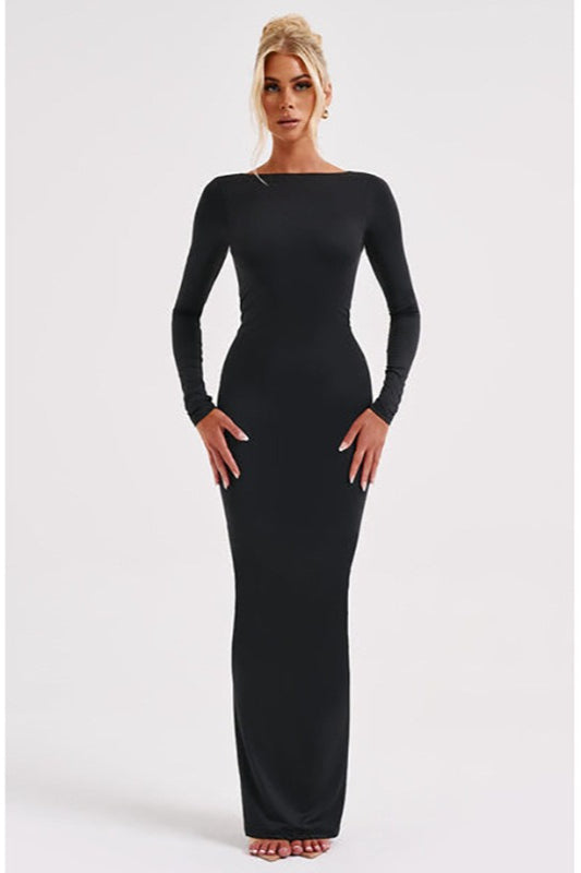 Long Sleeve Backless Bodycon With Side Slit Dress