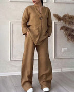 Fashion Solid Color Cotton Casual Suit