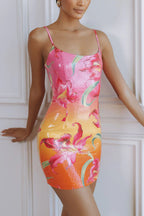 Fashionable Sequined Printed Suspender Slim-fit Mini Dress