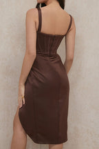 Sexy Deep V High Waist Spaghetti Strap Asymmetric Short Cocktail Dress