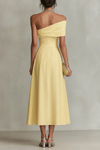Chic One-Shoulder A-Line Midi Dress with Pockets