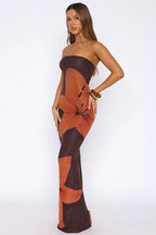Strapless Large Lily Floral Print Mesh Bodycon Maxi Dress