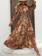 Estefanía Aesthetic Smocked Printed Dress with Flounced Sleeves and V Neck Boutique Collection