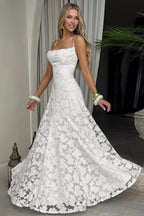 Floral Lace Spaghetti Strap Open Back Tiered Maxi Dress