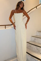 Strapless Knot Waist Ruched Floor Length Column Gown