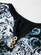 Gothic Print V Neck Long Sleeve Tee