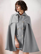 Women Burgundy Wool Blend Poncho Oversized Cape Coat Winter Outerwear 2026