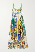 Graphic Print Square Neck Spaghetti Strap Pocket A-Line Maxi Dress