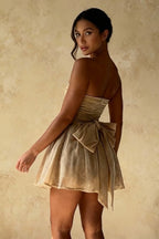 Sequin Strapless Ruched Fit and Flare Pleated Mini Dress