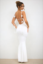 3D Floral Rosette Strap Backless Mermaid Bodycon Maxi Mini Dress