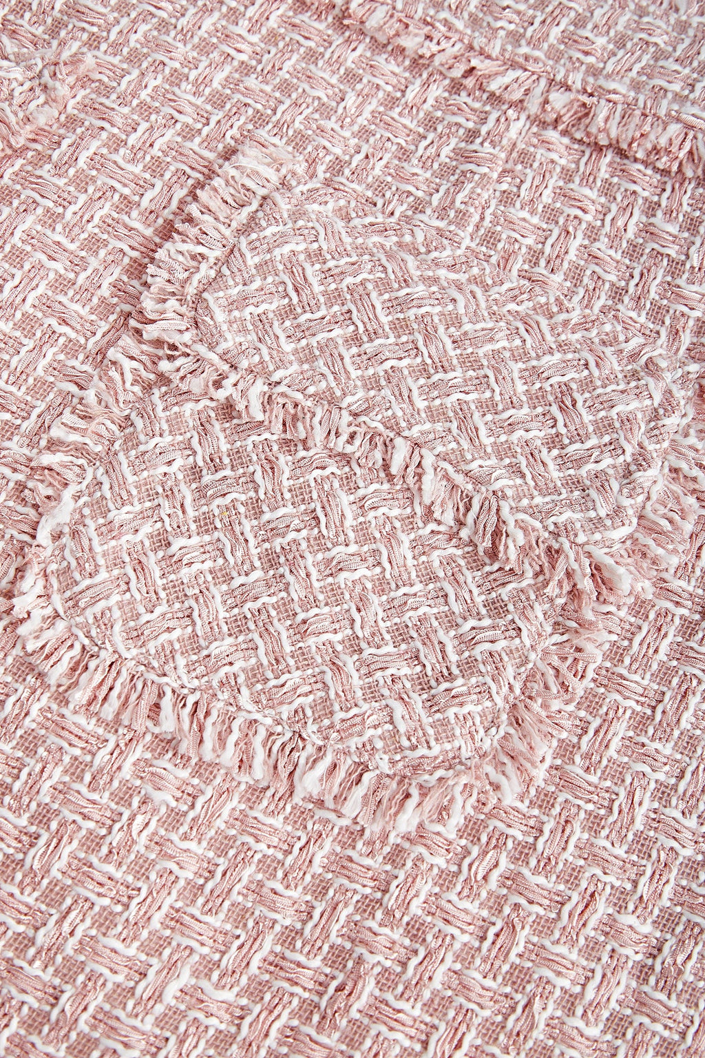 Crew Neck Fringed Waist Patch Pocket Tweed Boucle Mini Dress