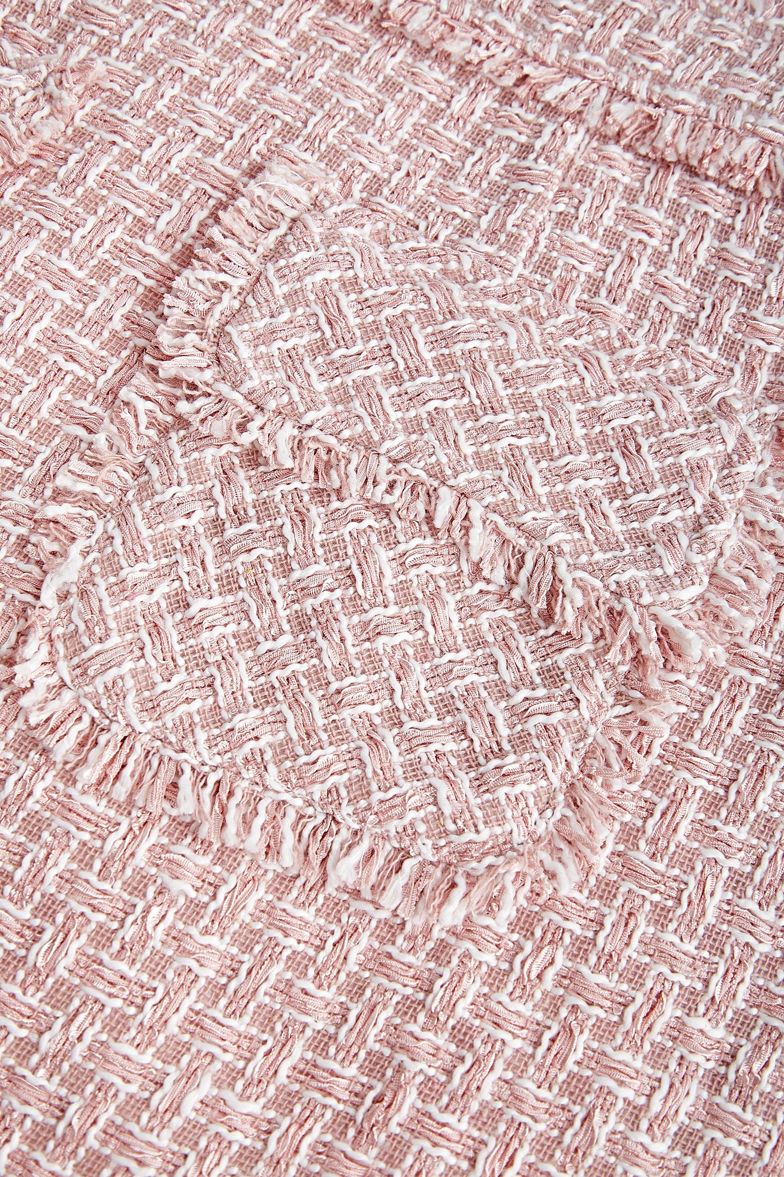 Crew Neck Fringed Waist Patch Pocket Tweed Boucle Mini Dress