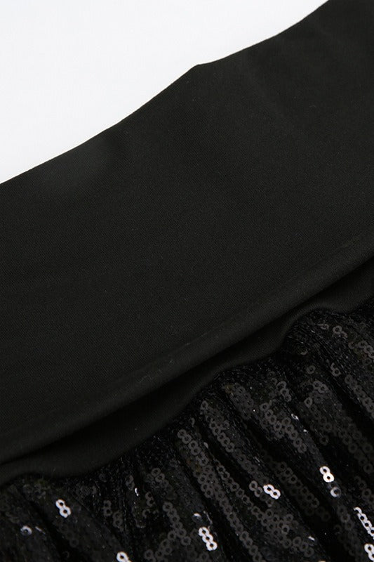 Sequin Paneled Tiered Bodycon Mini Skirt