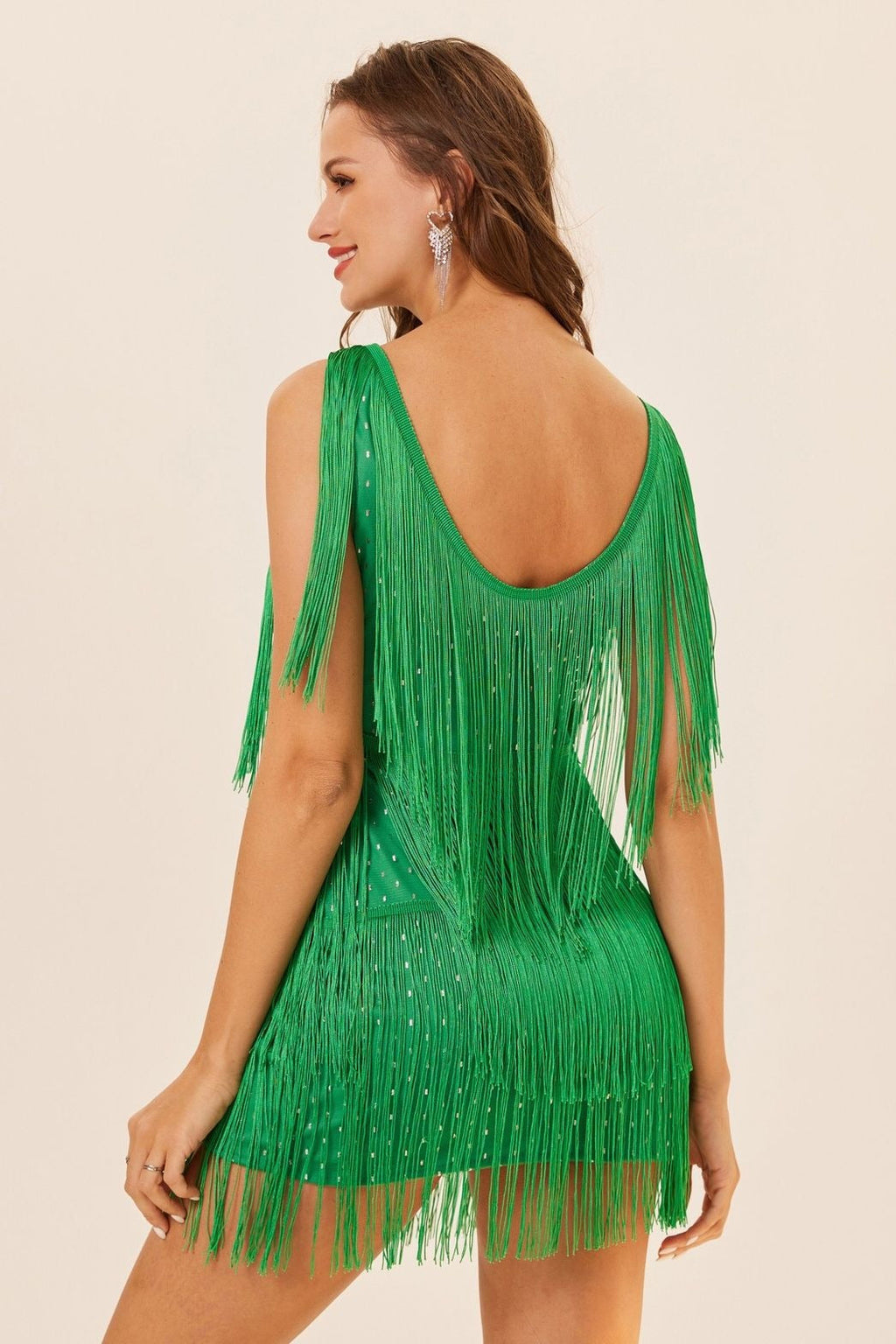 Sleeveless Tassel Trim Fringe Hem Mini Dress