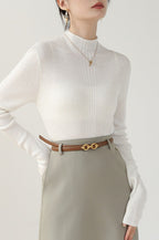 Elegant Apricot Mock Neck Long-Sleeve Pullover Knit Top