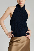 Cable Crochet Halter Knit Top