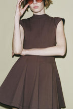 Sleeveless Mock Neck Fit and Flare Mini Dress