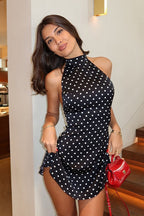 Polka Dot Halter Neck Shift Mini Dress