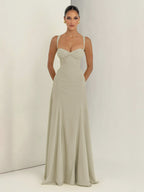 Party Dress Maxi Beige Halter Pleated Sleeveless Backless Chic Semi Formal Dress
