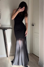 Solid Color Mesh Fitted Sexy Bodycon Maxi Dress