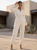 Cargo Jumpsuit With Elastic Waist And Pockets For Women 2026