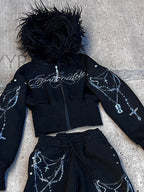 Detachable Fleece Hooded Print Jacket