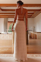 Backless Ruched Pleated Maxi Dress