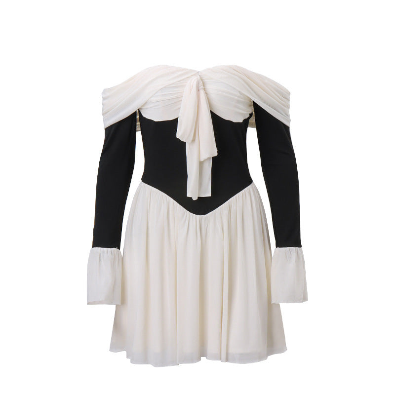 Off-shoulder Color-matching Dress for Women