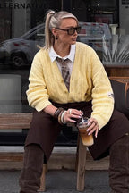 V-Neck Solid Color Single-Row Button Long-Sleeve Knit Cardigan
