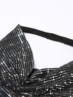 Sequin Stacked Neck Backless Halter Vest