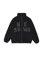 Letter Embroidered Lambswool Oversized Jacket