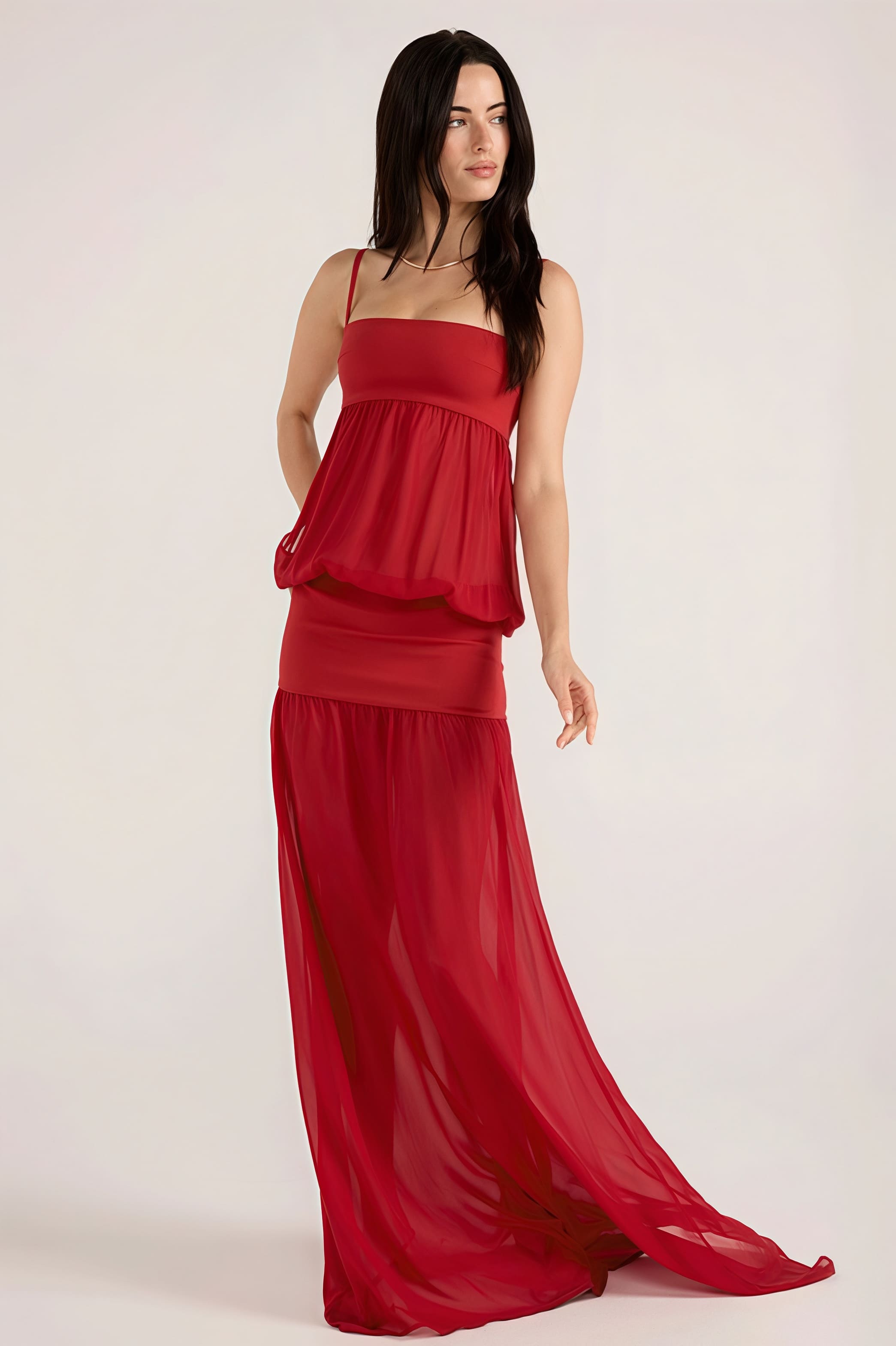 Sexy Patchwork Sheer Solid Cami Maxi Dress