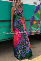 La Bamba Tie-dye Print Back Lace-up Stretch Maxi Dress
