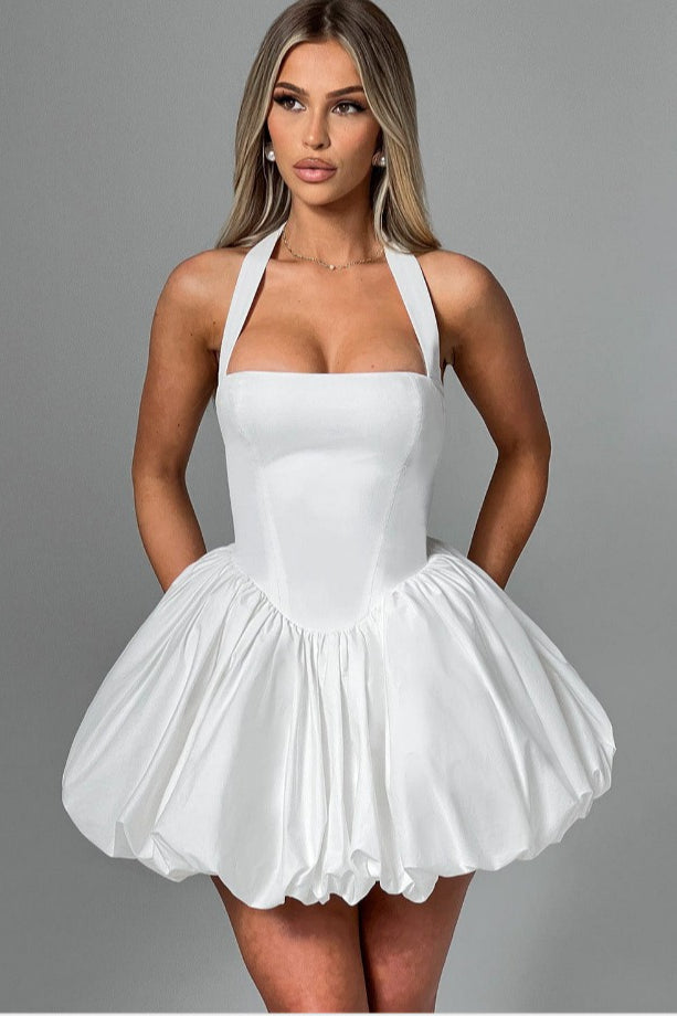 Halter Tie Bow Puffy Tulle Hem Mini Dress