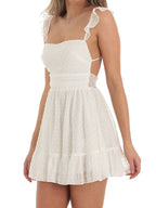 Square Neck Backless Lace Up Mini Dress
