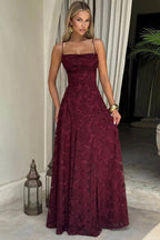 Lace Cowl Neck Spaghetti Strap A-Line Maxi Dress