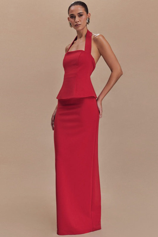 Halter Backless Maxi With Side Slit Dress