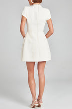 Exquisite and Playful Tweed Fabric Pearl Trim Short Sleeve Pocketed Mini Dress