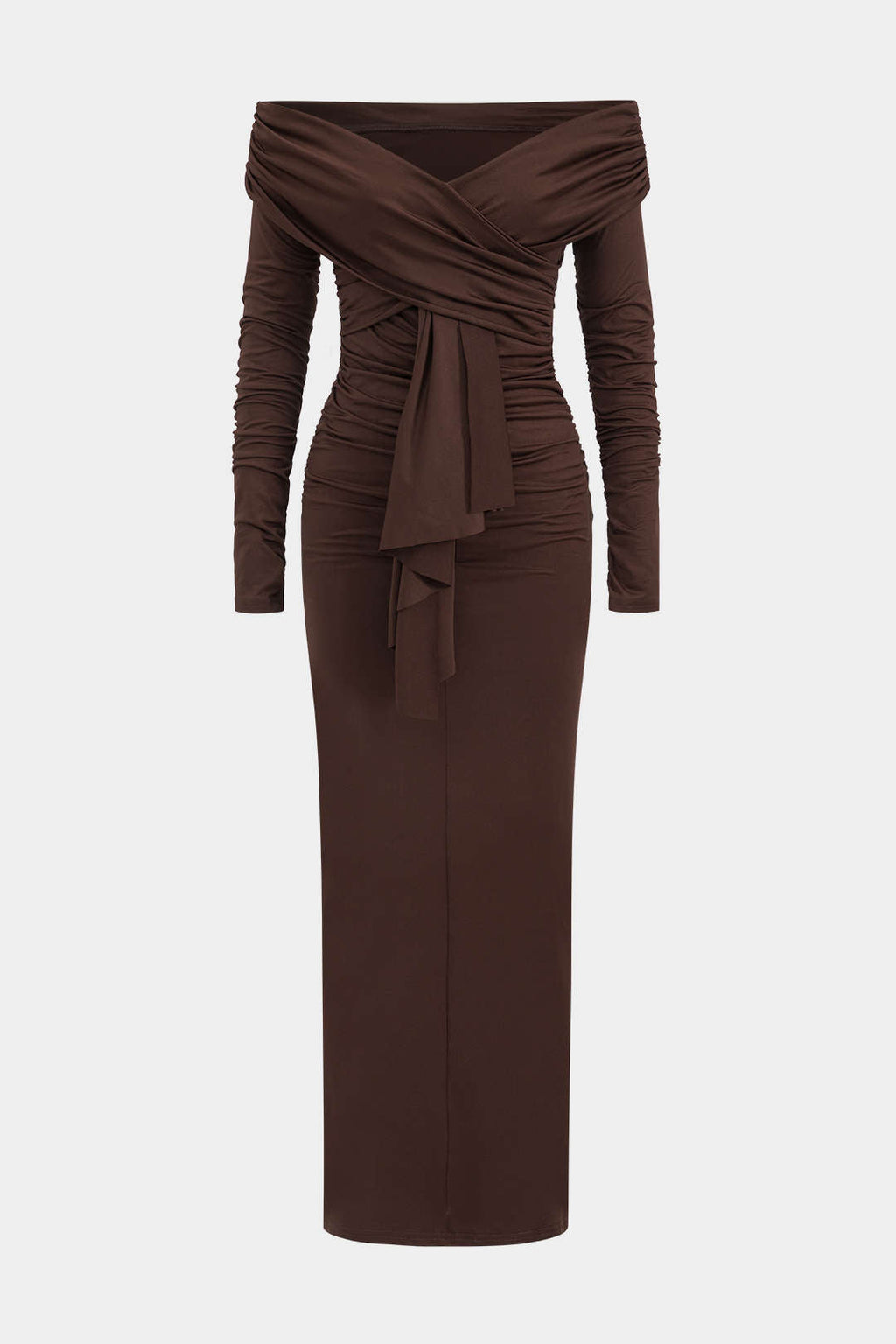 Ruched Off Shoulder Drape Detail Maxi Dress