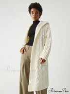 Cable Knit Graceful Hooded Longline Cardigan
