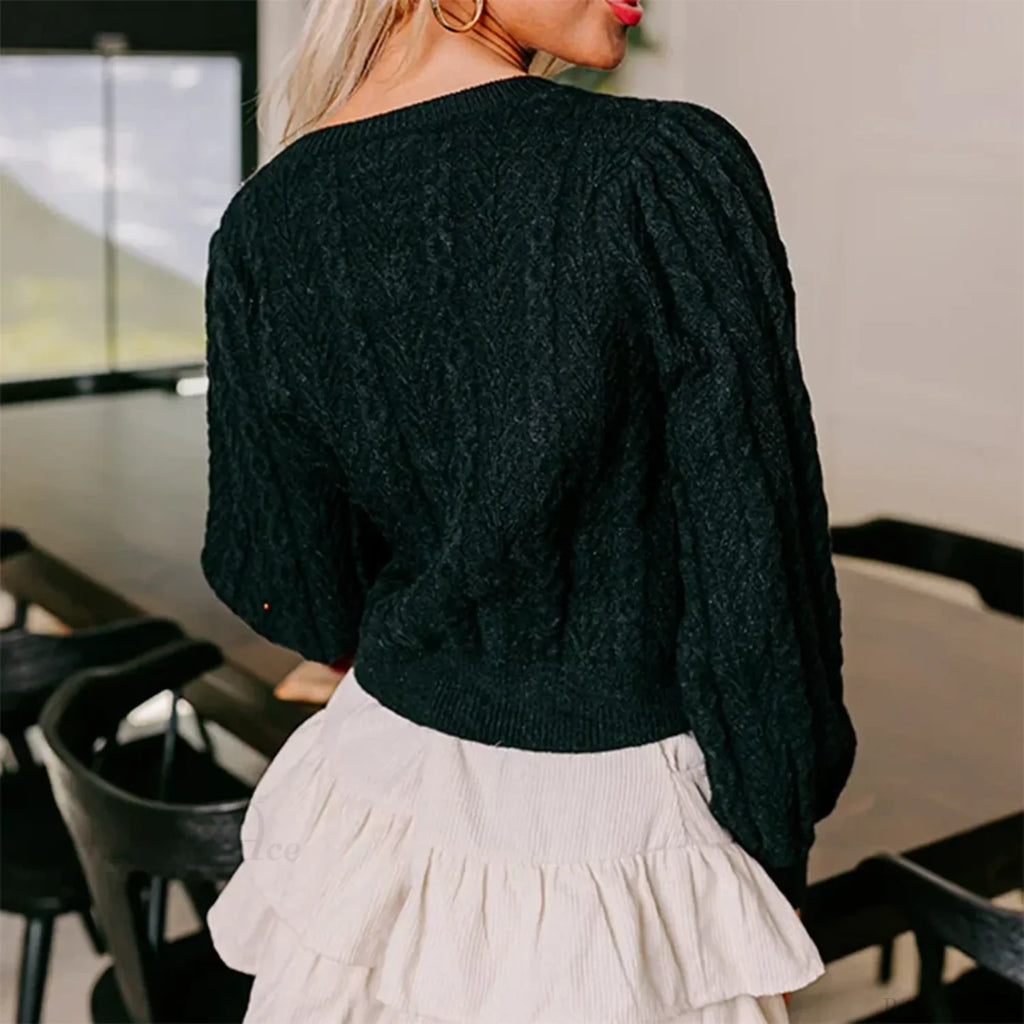 Cable Knit Split Front Bow Cardigan