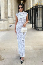 White Polka Dot Round Neck Maxi Dress