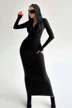 Slim-Fit Solid Color Party Dress